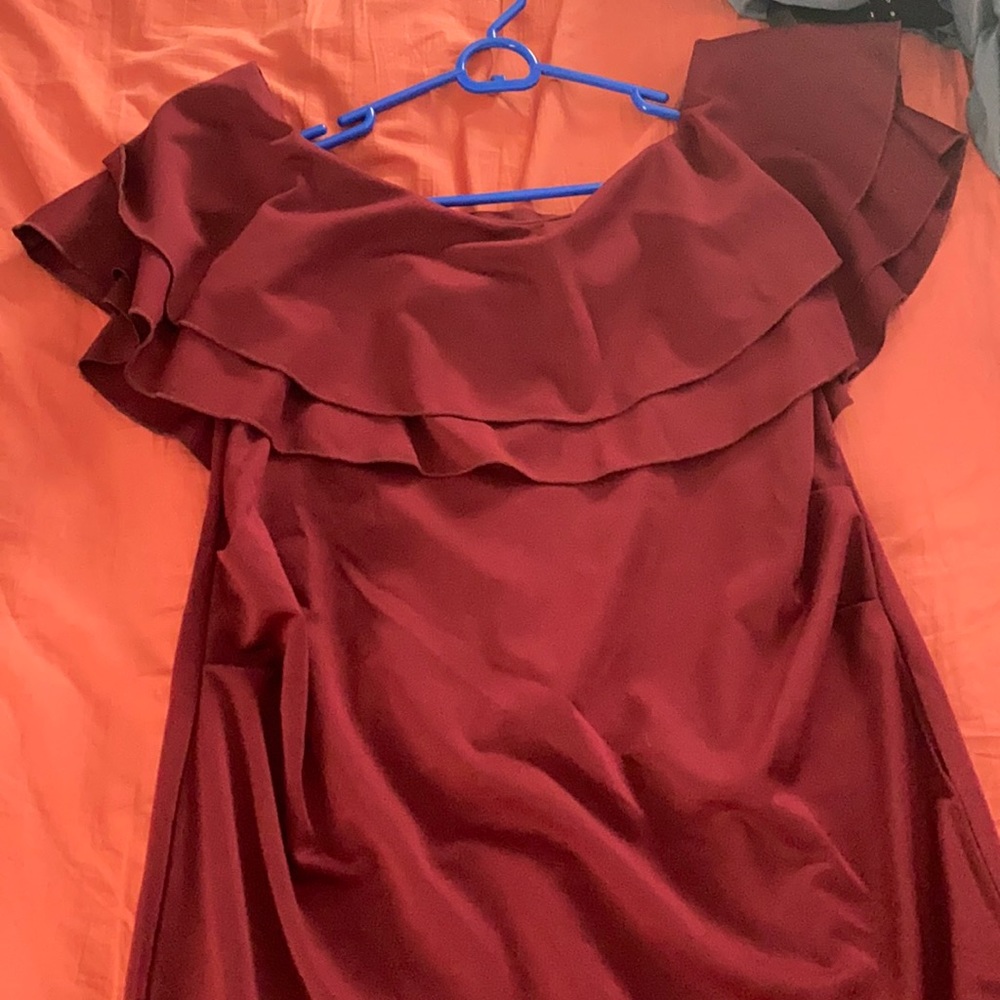 SHEIN burgundy maternity ruffle dress
